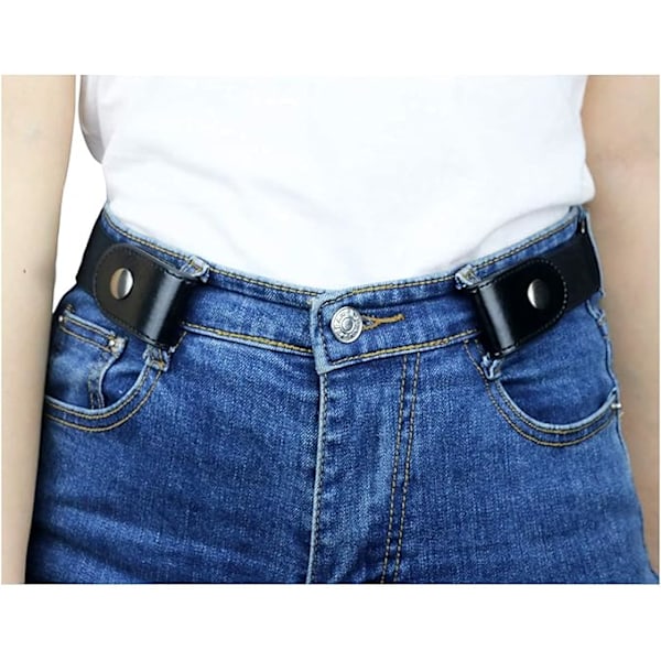 Spännbältesfritt Stretchbälte för Damer/Herrar - 2-pack svart+rödbrun-a, Invisi[HONGDE]