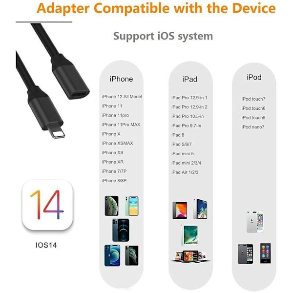 1 m Lightning-forlengelseskabel for iPhone iPad iPhone-forlengelseskabel Apple MF