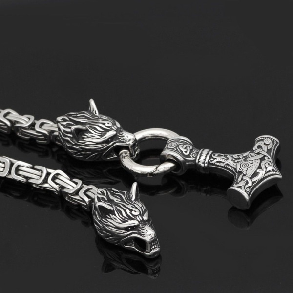 Byzantinsk kæde vedhæng Thors hammer i rustfrit stål Wolf Viking smykker 70cm