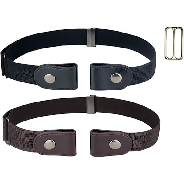 Spännbältesfritt Stretchbälte för Damer/Herrar - 2-pack svart+rödbrun-a, Invisi[HONGDE]