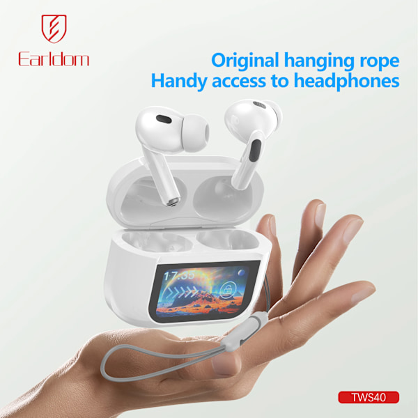 Earldom ANC ENC tws ørepropper med digital LCD berøringsskjerm trådløse in-ear hodetelefoner høy kvalitet støydemping TWS40 White