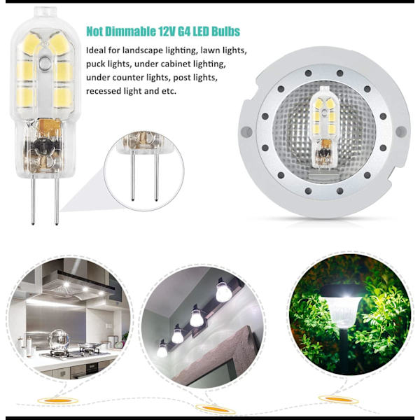 10 stk LED pære G4, 12V dobbel fot G4 pære, ikke-dimbar, 2W halogenpære G4, dagslys hvitt lys 6000K