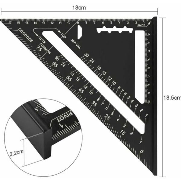 Carpenter's square 180 mm metal aluminum Protractor 45 90 degrees