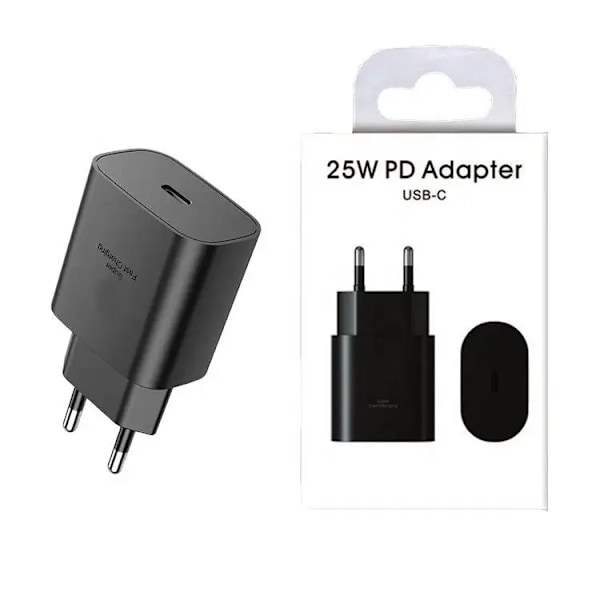 Vit 25W PD reseadapter usb-c med kabel för Samsung supersnabb laddning upp till 25W 3-stifts med USB C ingång väggladdare EU plug adapter white General