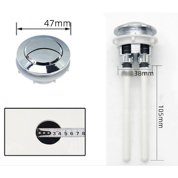 Pakke med dobbelt trykknapp for toalett, dobbel spyling knapp for dobbel toalett (38 mm hvit)