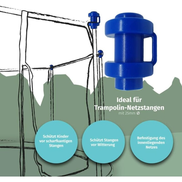 Udskiftning af sikkerhedsnet 8 Trampolin netstang ende stykker 25mm Blå