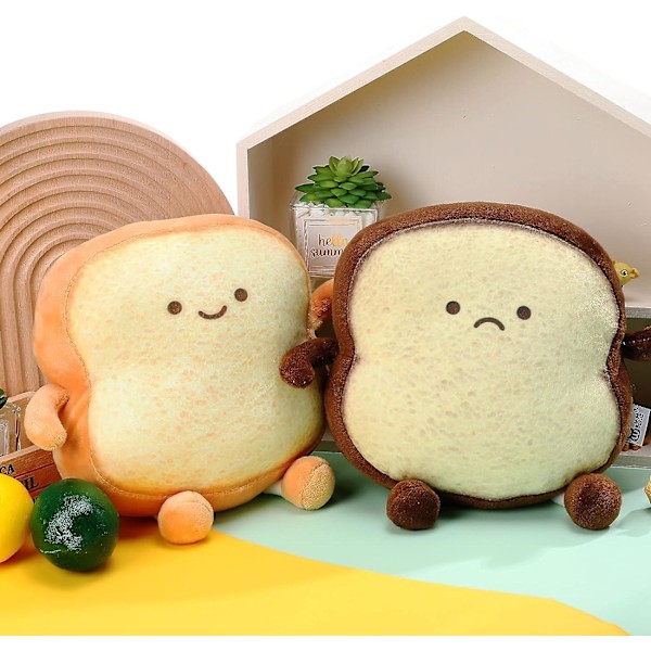 2 Stykker Toastbrødputer Brødformede Puter 2 Stiler Morsom Mat Brødpute Ansiktsuttrykk Utstoppet Plysj Toast Sofapute Matpute