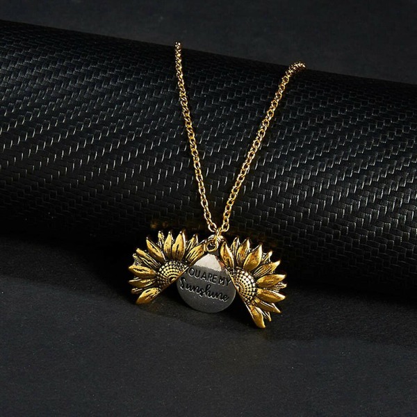 Womens You Are My Sunshine Open Locket Sunflower Necklace ,Gold