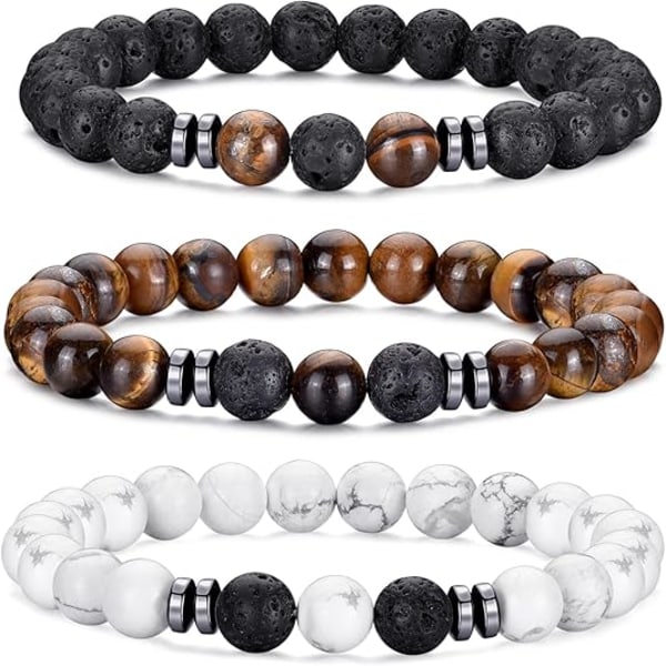 Herrarmband med pärlor, Tigeröga, 8 mm, Naturliga stenpärlor, Justerbart stretcharmbandset