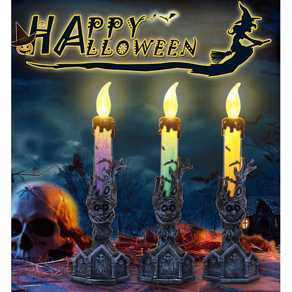3-pak Halloween kranie håndholdt stearinlys dekoration rekvisit