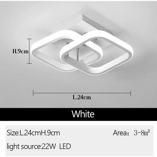Moderne rektangulær LED-taklampe 22W Cool White Light 6000K (hvit) taklampe