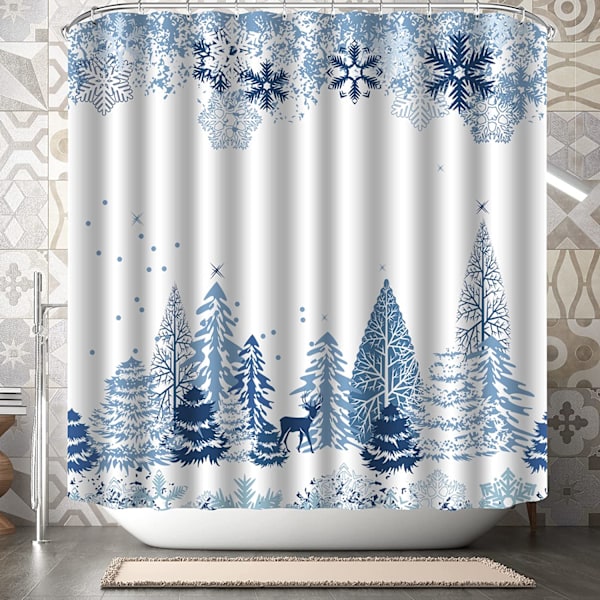 Jul Duschdraperi, Snöflinga Älg Trä Tryck 72x72 Tum