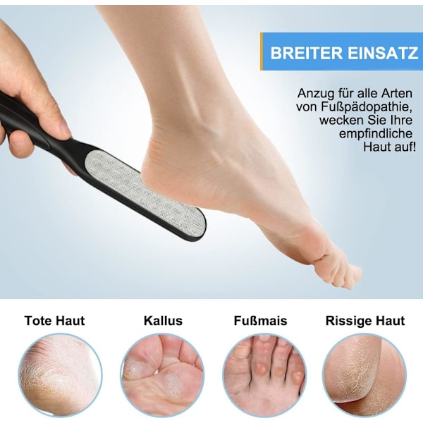 2 stk. fodfile fodpedicure-sæt, fodstøtte i rustfrit stål og dobbeltsidet fodfil, fjerner hård hud, professionelt fodplejeværktøj