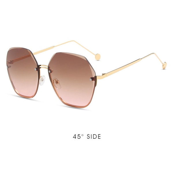 Rimless Cut Metal Solglasögon, Dekorativa Glasögon, Brun Rosa
