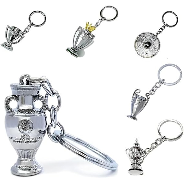 3pcs European Soccer Trophy Keychain, Metal, Champions Collectible Souvenir Fan Gift, Silver