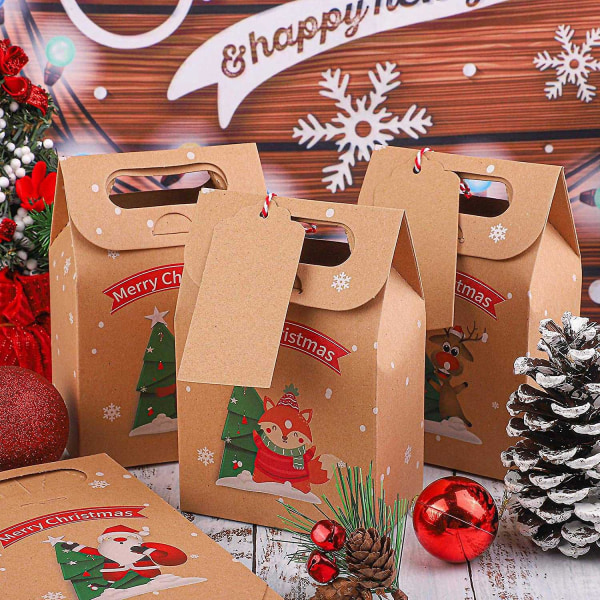 24 stk julegaveesker Kraftpapirbokser Julepynt