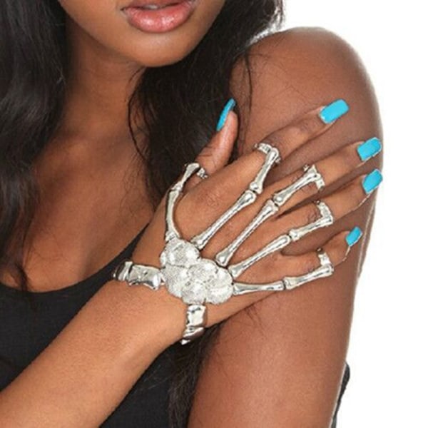 Kvinders kranie Metal Skelet Armbånd Ring Armbånd (sølv)