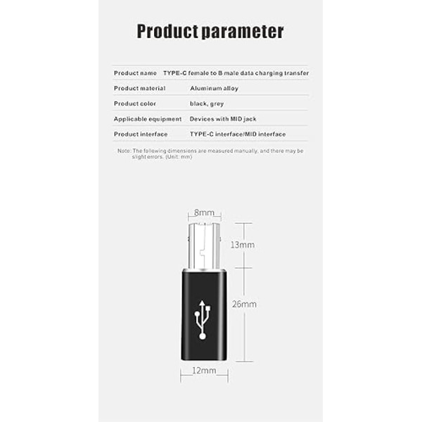 USB C - USB B -sovitin (2 kpl), yhteensopiva tulostimien, MIDI-laitteiden kanssa