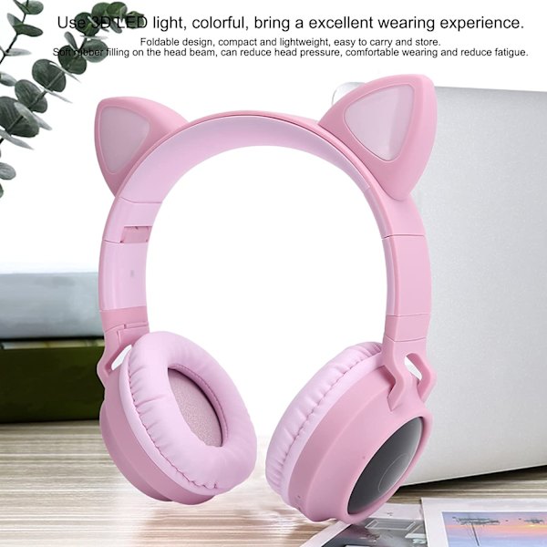 Trådlösa Bluetooth 5.0 kattöronhörlurar med mikrofon rosa