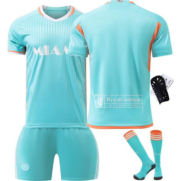 2024-2025 Miami 2:a Bortaställ Grön Fotbollströja Nr 10 Messi Major League Barn Vuxen Träningsdräkt Set{HONGDE} No. 10 socks + protective gear #16