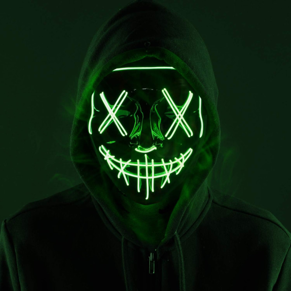 CyanCloud Halloween Mask LED Light Up Skr?mmande gl?dande mask EL Wire Light up f?r Festival Cosplay Party Halloween (Green)
