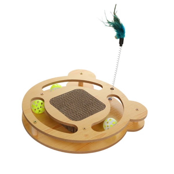 Cat Turntable Toy Interactive Fun 3 in 1 Grinding Claws Relieve Boredom Cat Scratcher Toy with Teaser Stick and Balls