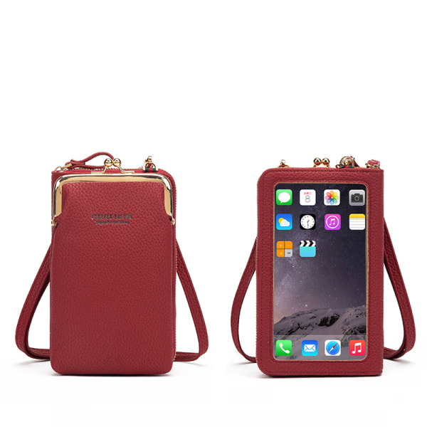 Dame lommebok glidelås berøringsskjerm mini telefonveske, rød