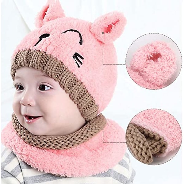 Kids Winter Baby Beanie Hat, Set 3 Piece Set Beanie--pink