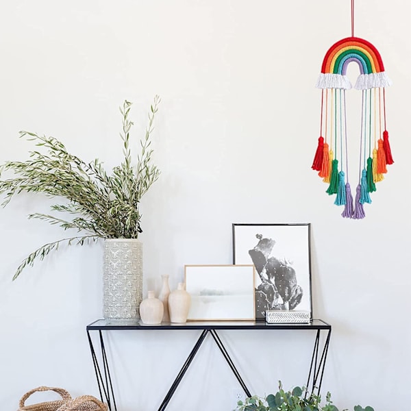 Sateenkaaren seinäkoriste - Puuvillaköysipitsi seinäkoriste Boho-seinävaate #1