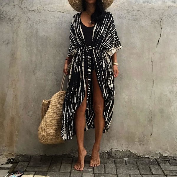 Trykt Cardigan Long Beach Bikini Top[HONGDE]