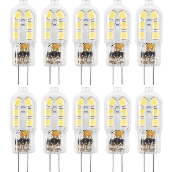 10 stk LED pære G4, 12V dobbel fot G4 pære, ikke-dimbar, 2W halogenpære G4, dagslys hvitt lys 6000K