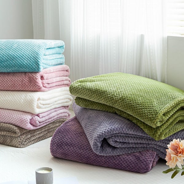 Kylfilt Mjölk Fleece Lattice Jacquard Filt Sommar Kall Enkel Tupplursfilt för Soffa Säng Kontor Grön 100x120cm
