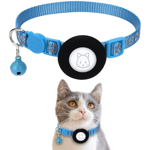 justerbar AirTag Cat Collars Reflekterende Air Tag Med Klokke sky blue