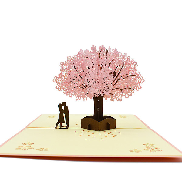 Håndlaget kirsebærblomst-kort Pop-up 3D blomsterkort Romantisk kjærlighet