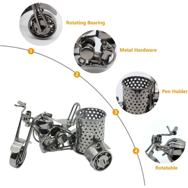 Creative Pen Holder Metal Motorcykel Model Blyantholder Sort