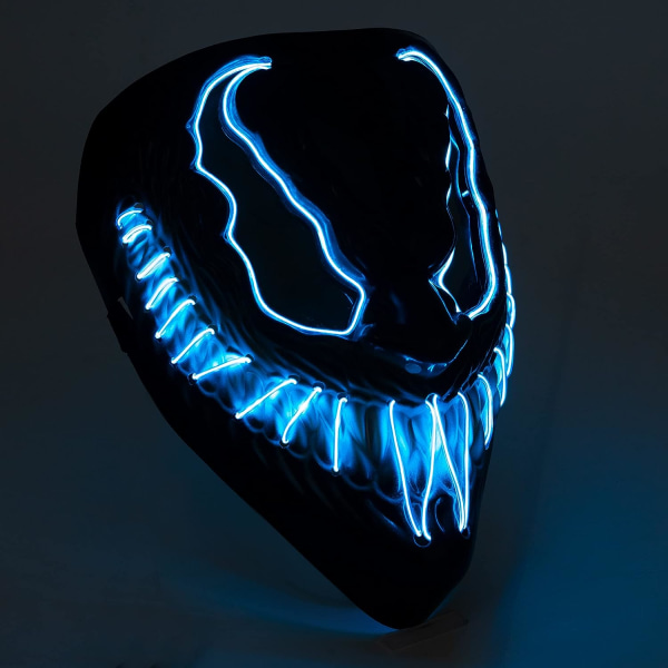 LED Halloween-naamari med 3 ljusl?gen | Skr?mmande ljus ansiktsmask | Demon Cosplay Cosplay Mask Blue