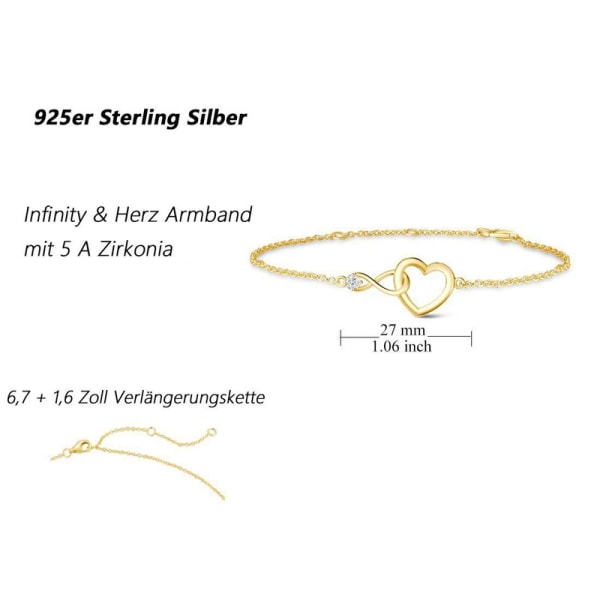 Hjerteformet armbånd for kvinner, uendelig hjertearmbånd gold