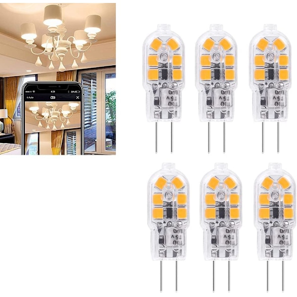 10 x G4 LED-pære, varmt hvitt, 2W, 12V, G4 LED-pære, 6000K, 360°, 12V, AC/DC LED-pære, ikke-blinkende, ikke-justerbar, stikkontakt