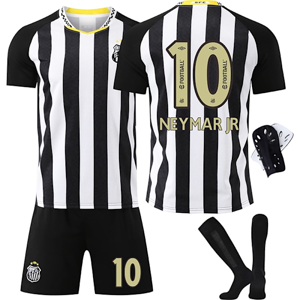 2025-2026 Santos udebanetrøje nr. 10 Neymar kortærmet fodbolduniform til børn, mænd og kvinder, dragtversion{HONGDE} No. 10 socks + protective gear M