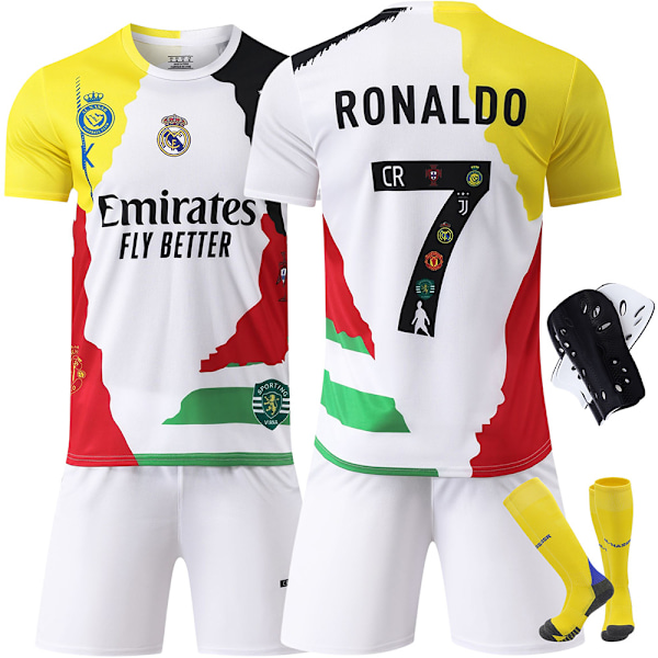 2025-2026 Real Madrid jubilæumsudgave C Ronaldo nr. 7 Riyadh retro fodbolduniform børne- og voksen trøjesæt version{HONGDE} C Ronaldo home number 7 Size M
