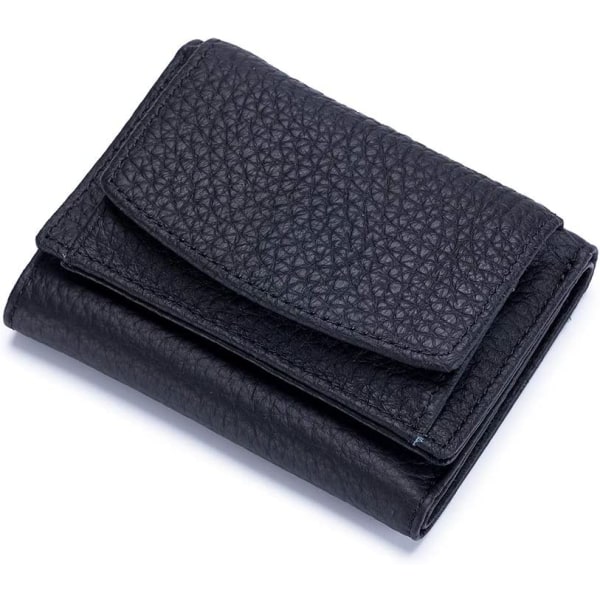 Mini läderplånbok med RFID-blockerande trefaldig plånbok (svart)