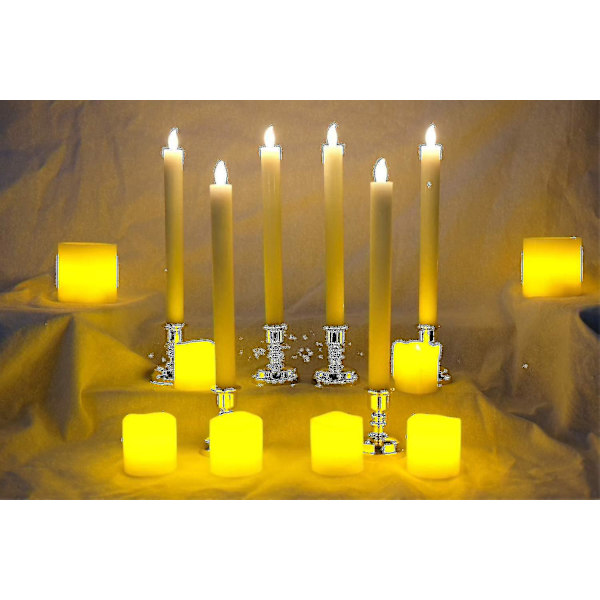 Dww-6-pack Paristokäyttöiset LED-valot kaukosäätimellä ja ajastimella, aitoa vahaa, lepattava lämmin valkoinen valo{sl}-AD8-