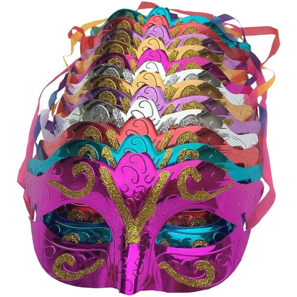 12pack Unisex Retro Maskeradmasker,Halv ansiktsmask Venetiansk mask