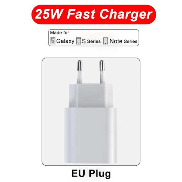 Vit 25W PD reseadapter usb-c med kabel för Samsung supersnabb laddning upp till 25W 3-stifts med USB C ingång väggladdare EU plug adapter white General