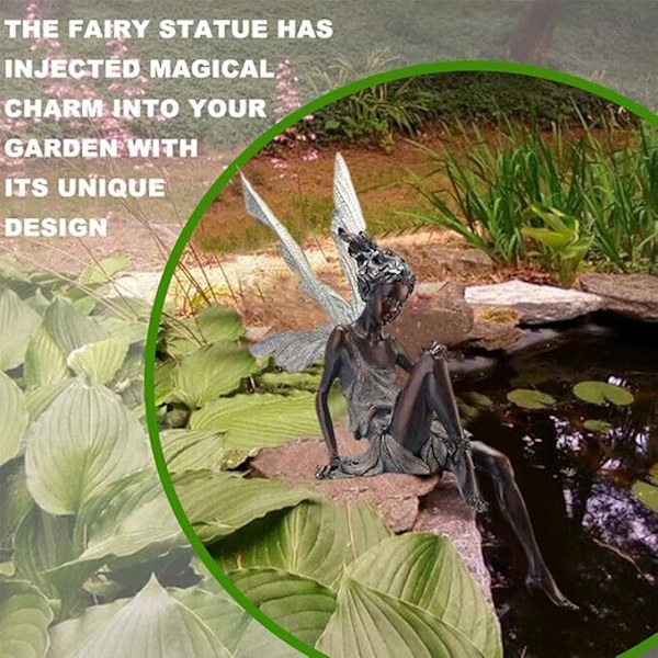Siddende Fe Have Statue, 14 cm Udendørs Have Fe Statue Ornamenter, Engel Skulptur Realistisk Figurindretning