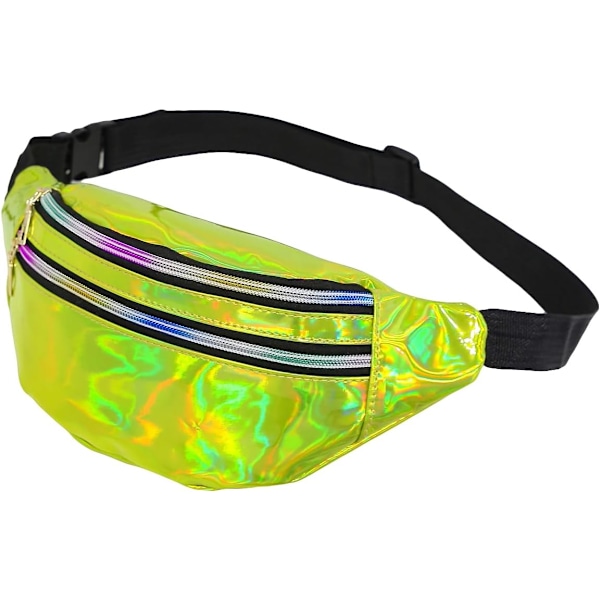 Women's Holographic Fanny Packs,Waterproof Crossbody Belt Bag,Adjustable Strap Running Waist Bags with Zipper Pockets,Green