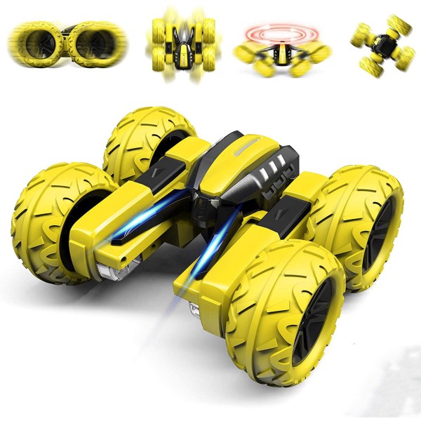 RC-tempputyöauto, sähköinen 2-puolinen 4WD 2,4 GHz pyörivä LED-lamppu