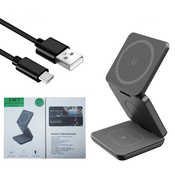 Bærbar 3 i 1 Foldbar Trådløs Oplader Hurtig Opladningsstation Magnetisk Oplader Samsung Watch Hurtig 15w Telefonoplader White General