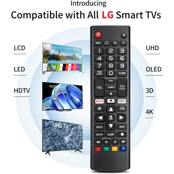 Universell fjärrkontroll för LG Smart TV, LCD, LED, 3D, HDTV, AKB75095308, AKB75095307, AKB73715601, kompatibel för alla LG-fjärrkontroller