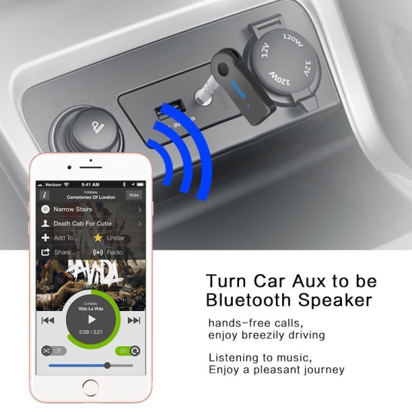 2st Bluetooth musikkmottaker til bilen - AUX - Bluetooth 4.1 Svart